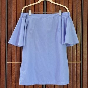 DO+BE OFF-SHOULDER BLUE AND WHITE STRIPED TOP